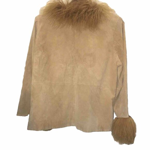 Venezia 70s Penny Lane Coat 18-20 Fur Trim Tan Mid - Picture 9 of 12